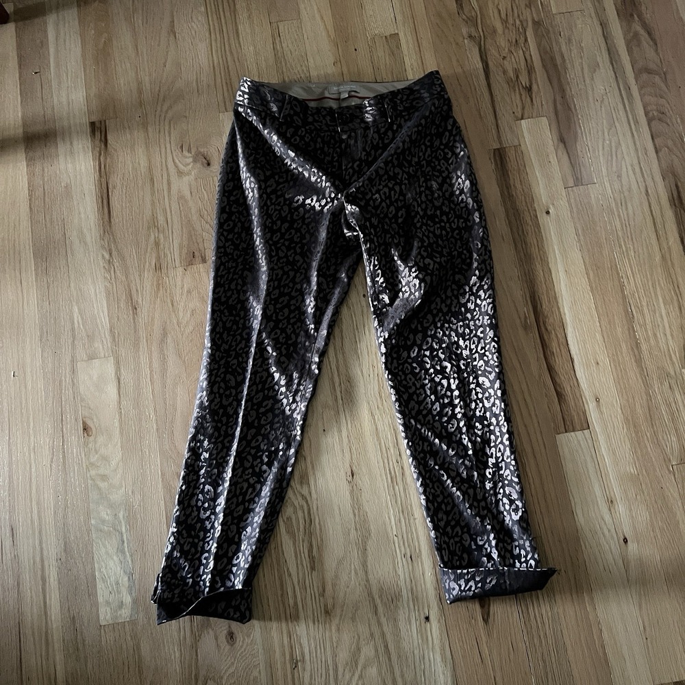 Banana Republic Camden Pants 2 Black Bronze Metallic Leopard Print Straight Leg - Picture 3 of 8